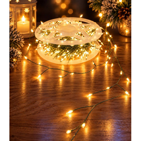Світлодіодна гірлянда-мішура «Капля Роси» 20 м, 600 LED, тепле світло, зелений дріт, USB, пульт